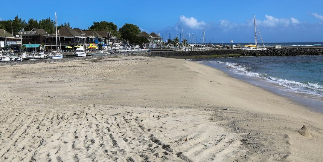 Travaux de reprofilage plage Roches Noires